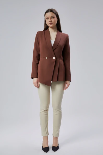 Kahverengi Regular Fit Pile Detaylı Blazer Ceket - 10