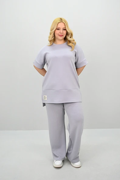 Kadın Büyük Beden Modal Kumaş Kısa Kollu Bol Paça Eşofman Takımı 8184-25 - 2