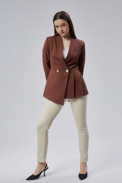 Kahverengi Regular Fit Pile Detaylı Blazer Ceket - 2