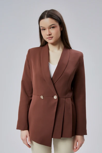 Kahverengi Regular Fit Pile Detaylı Blazer Ceket - 4