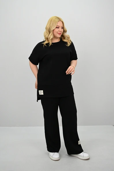 Kadın Büyük Beden Modal Kumaş Kısa Kollu Bol Paça Eşofman Takımı 8184-25 - 5