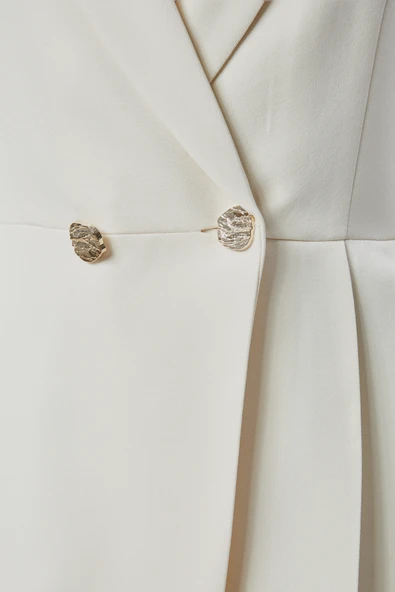 Ekru Regular Fit Pile Detaylı Blazer Ceket - 4