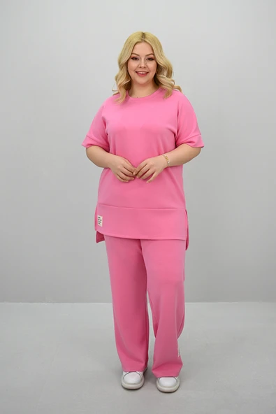 Kadın Büyük Beden Modal Kumaş Kısa Kollu Bol Paça Eşofman Takımı 8184-25 - 11