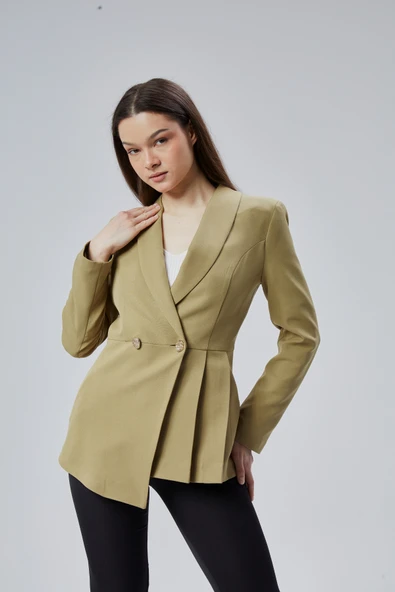 Haki Regular Fit Pile Detaylı Blazer Ceket - 3