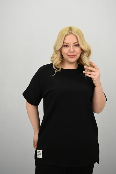 Kadın Büyük Beden Modal Kumaş Kısa Kollu Bol Paça Eşofman Takımı 8184-25 - 7