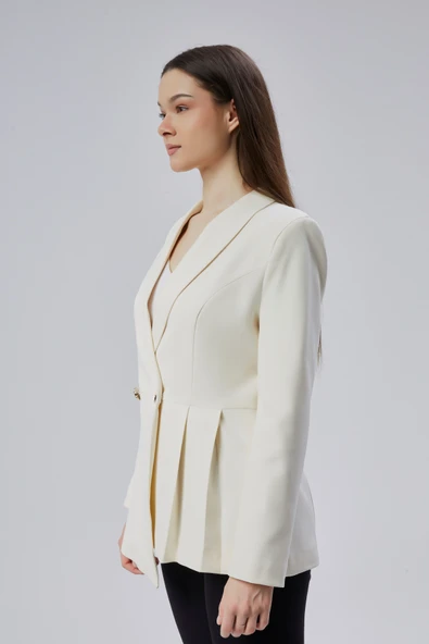 Ekru Regular Fit Pile Detaylı Blazer Ceket - 5