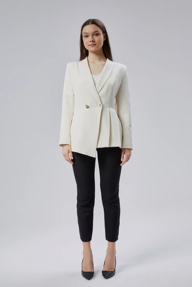 Ekru Regular Fit Pile Detaylı Blazer Ceket - 10