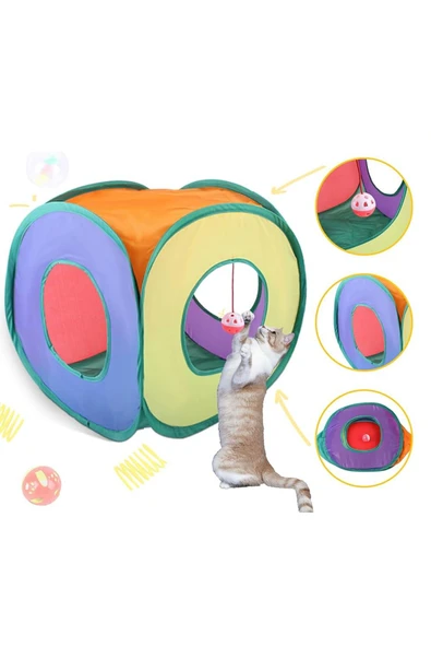 Pribor Kare Model Kedi Oyun Tüneli 40x40 İçerisinde Toplu