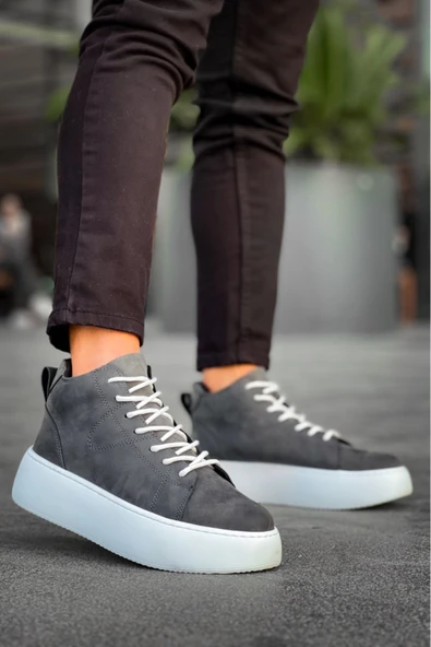 LE10 Bağcıklı Erkek Yüksek Beyaz Taban Antrasit Spor Bot - Resim 3