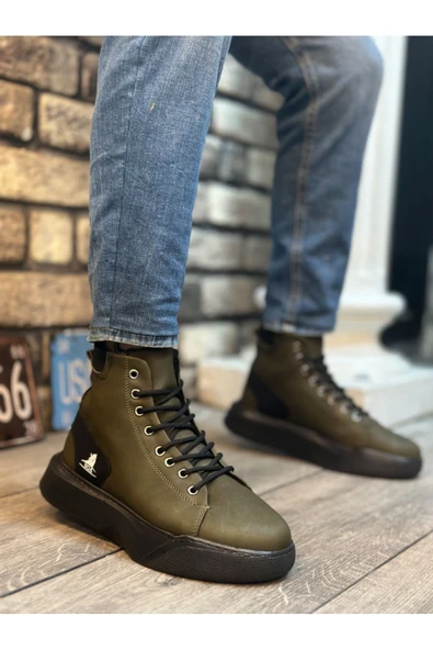 BA0155 Bağcıklı Erkek Yüksek Taban Haki Spor Bot - Resim 2