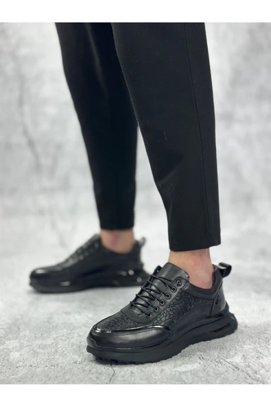 Erkek Ayakkabı BA0234 İçi Dışı Hakiki Deri Rahat Taban Siyah Krokodil Sneakers Casual Erkek Ayakkabı - 4
