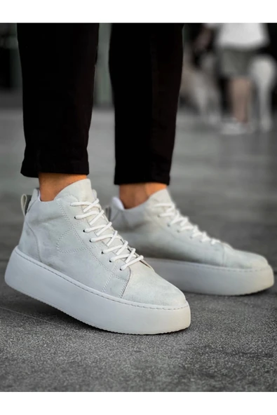 LE10 Bağcıklı Erkek Yüksek Taban İthal Gri Süet Spor Bot - Resim 2