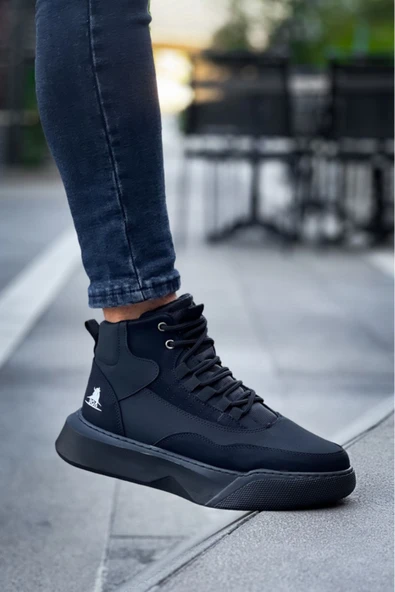 BA0318 Bağcıklı Erkek Yüksek Taban Siyah Taban Spor Bot - Resim 6