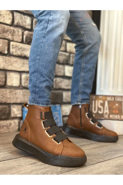 BA0142 Bantlı Erkek Yüksek Taban Beyaz Spor Bot ürün görseli 1