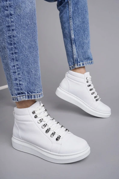 SLW206 Ottawa Bağcıklı Cilt Erkek Günlük Spor Bot BT Beyaz - Resim 2