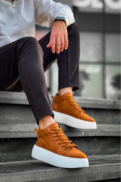 LE10 Bağcıklı Erkek Yüksek Taban İthal Süet Taba Spor Bot - Resim 4