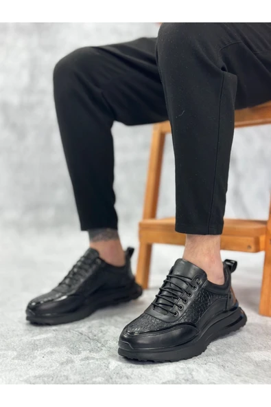 Erkek Ayakkabı BA0234 İçi Dışı Hakiki Deri Rahat Taban Siyah Krokodil Sneakers Casual Erkek Ayakkabı