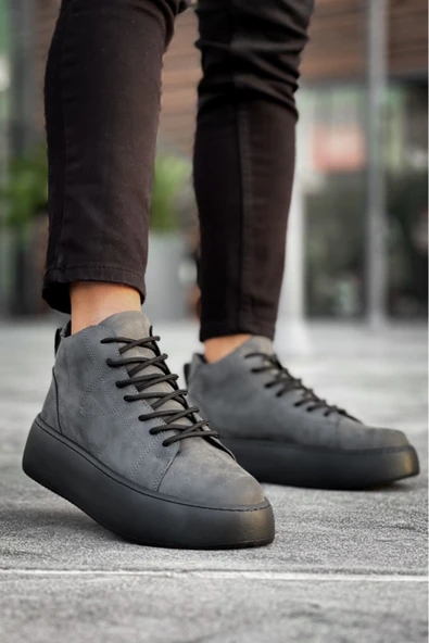 LE10 Bağcıklı Erkek Yüksek Siyah Taban Antrasit Spor Bot - Resim 2