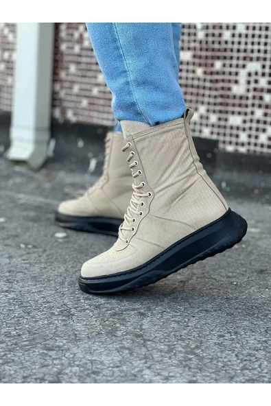 Wagoon WG012 Bej Kömür Süet Uzun Bağcıklı  Bot - Resim 2