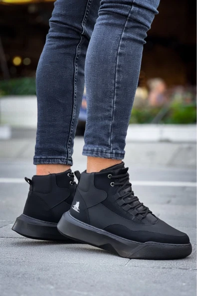 BA0318 Bağcıklı Erkek Yüksek Taban Siyah Taban Spor Bot - Resim 7