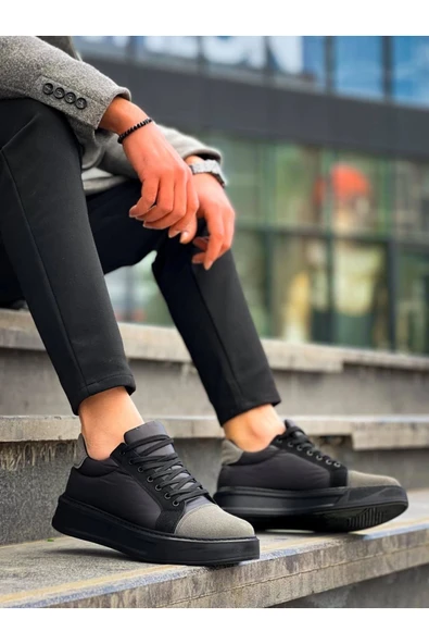 Erkek AyakkabıKB-X46 Kuback Siyah Gri Yüksek Siyah Taban Günlük Spor Ayakkabı ürün görseli 1