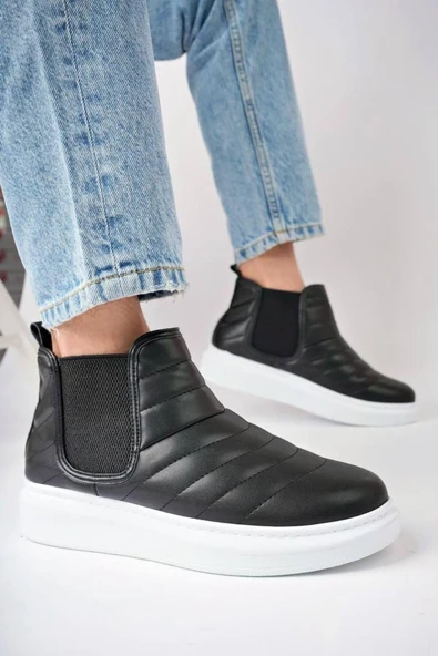 SLW205 Boston Bağcıksız Cilt Erkek Spor Bot BT Siyah ürün görseli 1