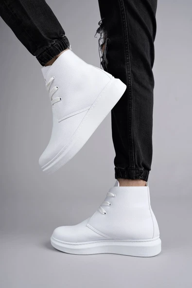SLW207 Oslo Bağcıklı Cilt Erkek Günlük Spor Bot BT Beyaz - Resim 3
