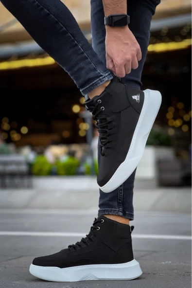 BA0318 Bağcıklı Erkek Yüksek Taban Beyaz Taban Spor Bot - Resim 2