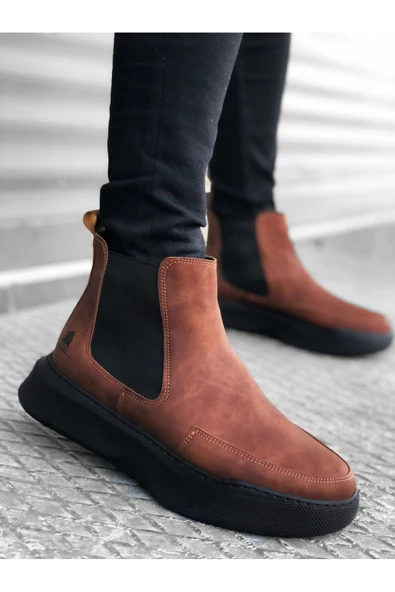 BA0150 Bağcıksız Bantlı Erkek Yüksek Taban Taba Spor Bot - Resim 2