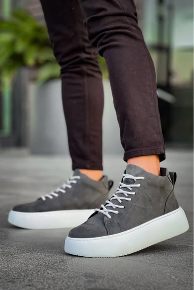 LE10 Bağcıklı Erkek Yüksek Beyaz Taban Antrasit Spor Bot - Resim 4