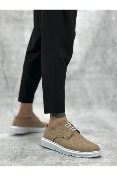 Erkek AyakkabıBA0003 Bağcıklı Klasik Spor Keten Hardal Beyaz Taban Casual Erkek Ayakkabı - 2