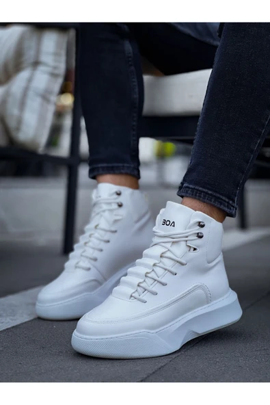 BA0321 Gizli Bağcıklı Erkek Yüksek Taban Beyaz Spor Bot - Resim 2
