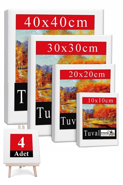 Kare Tuval 4 Adet 10x10 20x20 30x30 40x40 cm Boş Tuval Tablo Arkadan Zımbalı Resim Tuvali Akrilik Boya Yağlı Boya Sanat