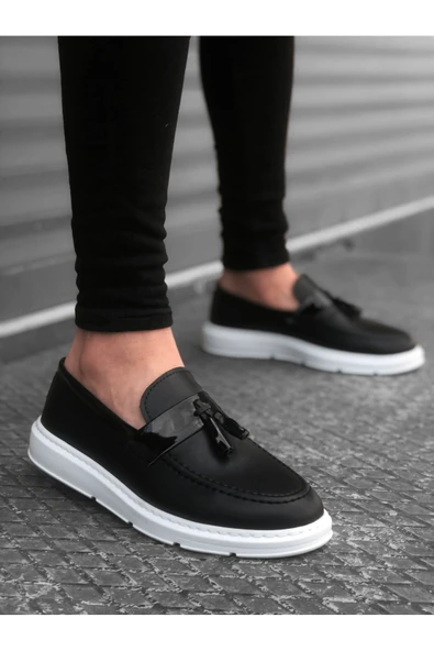 Ba0005 Bağcıksız Yüksek Taban Klasik Süet Siyah Siyah Taban Püsküllü Erkek Ayakkabı - Resim 3