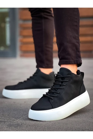 LE10 Bağcıklı Erkek Yüksek Taban Siyah Spor Bot - Resim 4