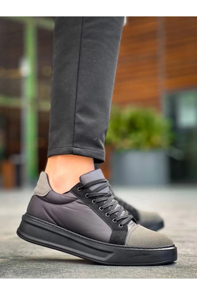 Erkek AyakkabıKB-X46 Kuback Siyah Gri Yüksek Siyah Taban Günlük Spor Ayakkabı - Resim 3