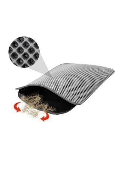 Pribor Kedi Tuvalet Önü Elekli Eva Kum Paspası Kaliteli Siyah-Gri Tonlarında 70x50 cm