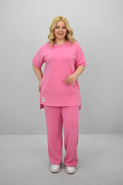 Kadın Büyük Beden Modal Kumaş Kısa Kollu Bol Paça Eşofman Takımı 8184-25 - 9