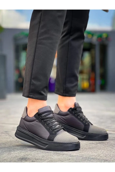 Erkek AyakkabıKB-X46 Kuback Siyah Gri Yüksek Siyah Taban Günlük Spor Ayakkabı - Resim 4