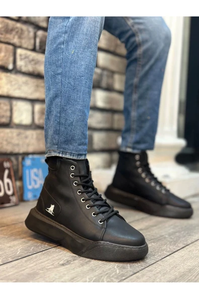 BA0155 Bağcıklı Erkek Yüksek Taban Siyah Spor Bot ürün görseli 1