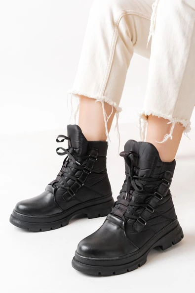 Vivole Shoes Asm-083 Siyah Bağcıklı Su Geçirmez Kadın Kar Botu - Resim 2