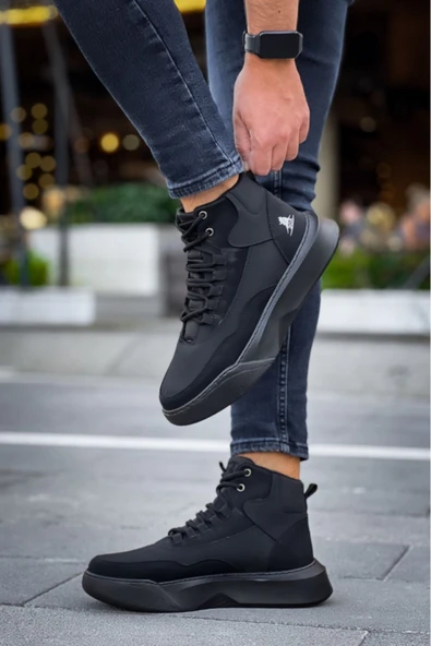 BA0318 Bağcıklı Erkek Yüksek Taban Siyah Taban Spor Bot - Resim 4