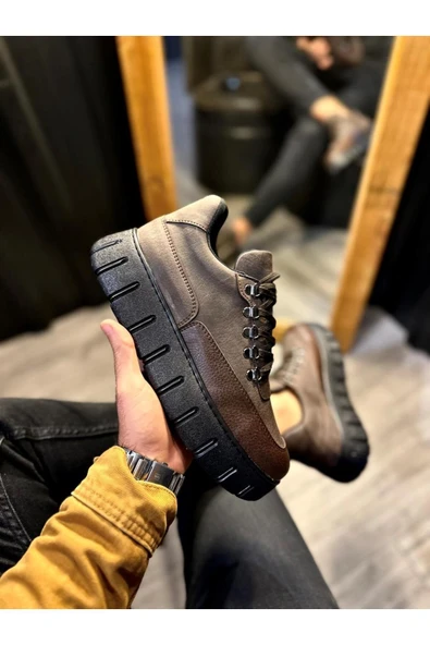 Erkek Ayakkabı Knack Yüksek Taban Günlük  Ayakkabı 600 Kahverengi (Siyah Taban) - Resim 2