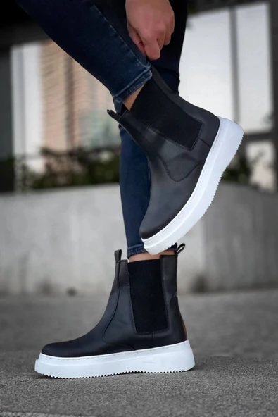 KB-0992  Kuback Siyah Cilt  Yüksek Taban  Lastikli Erkek Bot - Resim 4