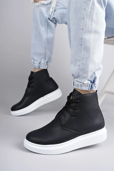 SLW207 Oslo Bağcıklı Cilt Erkek Günlük Spor Bot BT Siyah - Resim 4