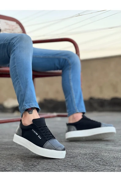 Ba0104 Bağcıklı Siyah Ekose Süet Beyaz Taban Spor Klasik Erkek Ayakkabı - Resim 2