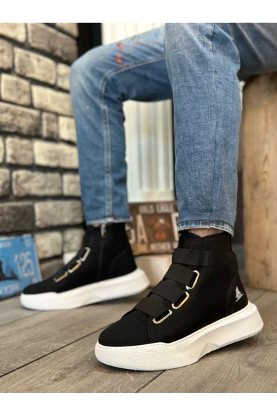 BA0142 Bantlı Erkek Yüksek Taban Siyah Spor Bot