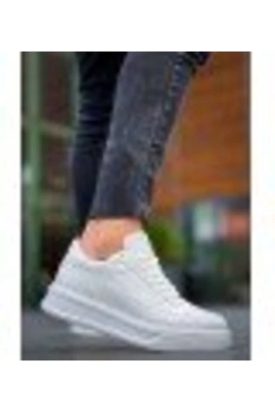 Erkek AyakkabıKB-X8 Kuback Beyaz Cilt Beyaz Yüksek Taban Günlük Spor Ayakkabı - Resim 4