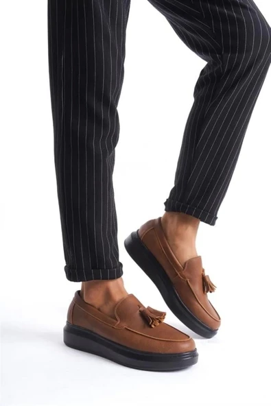 SLW154 Blaze Bağcıksız Püsküllü Cilt Erkek Günlük Spor Klasik Ayakkabı ST Taba ürün görseli 1