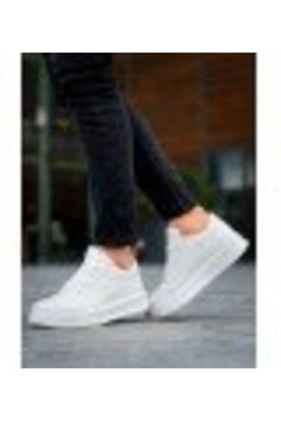 Erkek AyakkabıKB-X8 Kuback Beyaz Cilt Beyaz Yüksek Taban Günlük Spor Ayakkabı - Resim 3